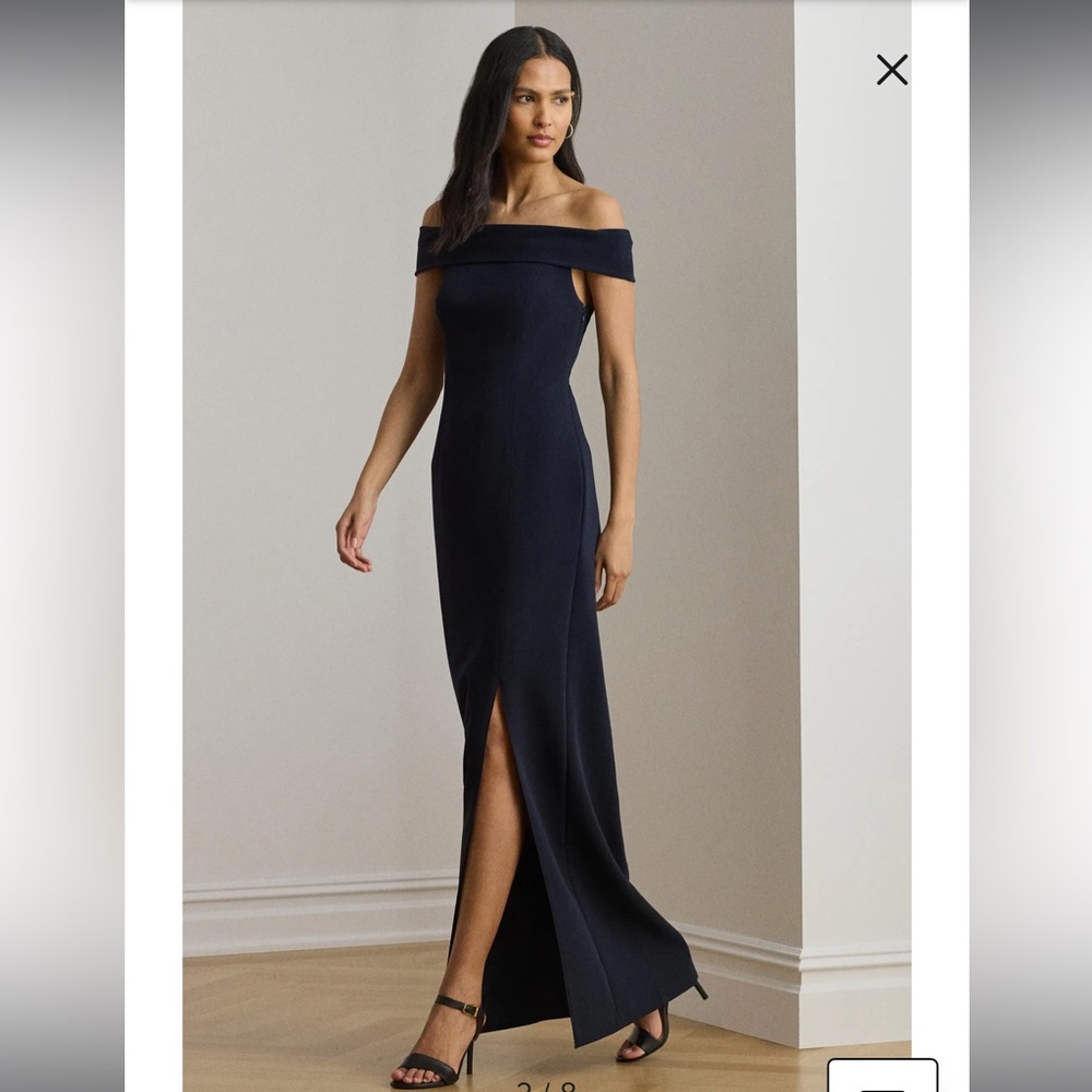 Lauren Ralph Lauren Crepe Off the Shoulder Column Gown